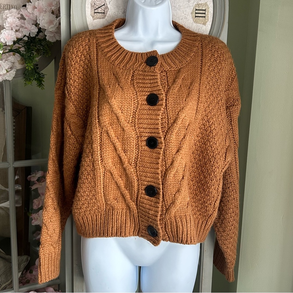 Women’s PANACHE Cardigan Chunky Knit Copper Size M